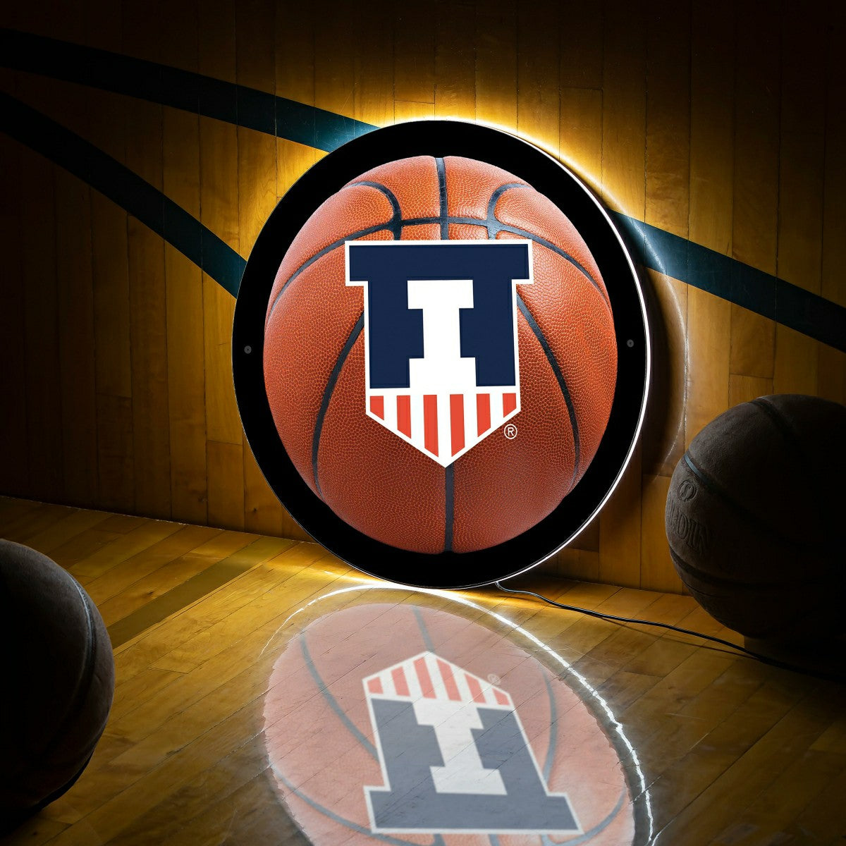 LED Wall Decor, Round, Med, Illinois, Basketball