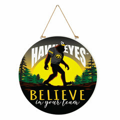 University of Iowa Bigfoot Round Door Décor with Hanging Rope, 18x18