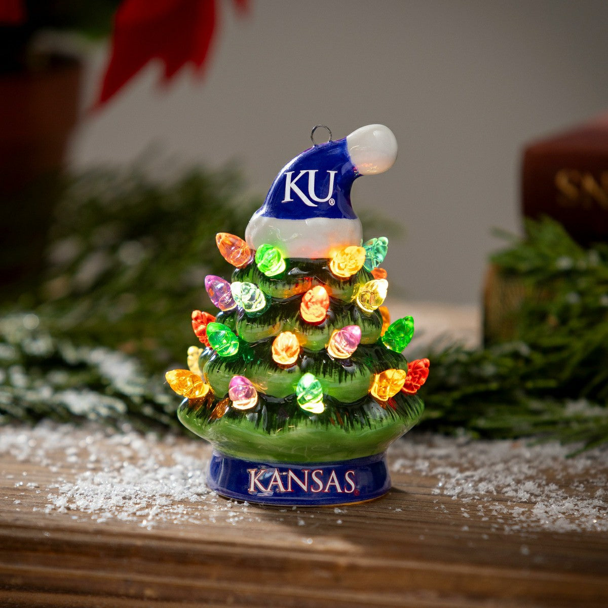 4" Mini LED Tabletop Christmas Tree, Set of 2, University of Kansas