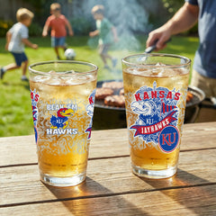 University of Kansas 16oz Glass pint, Set of 2