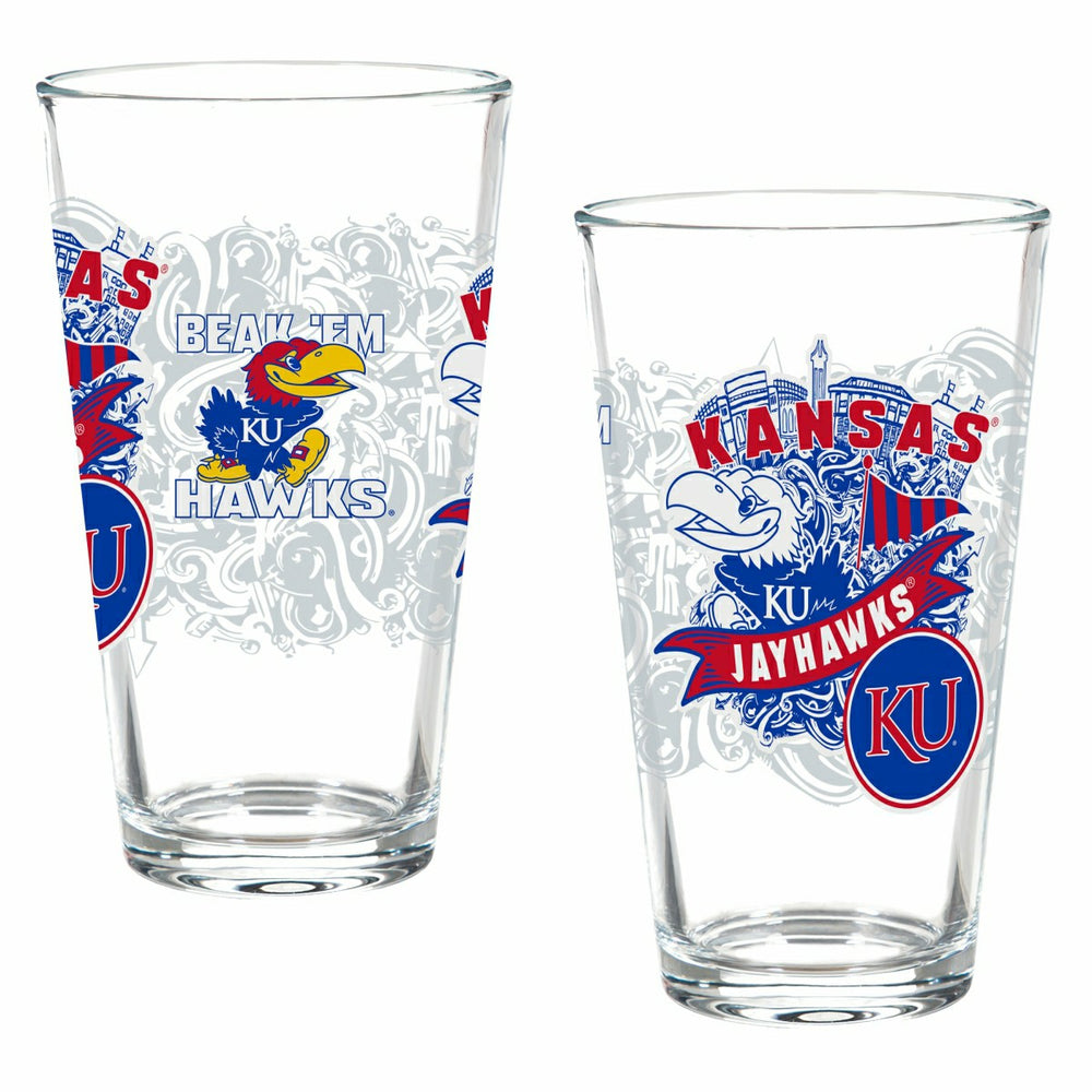 University of Kansas 16oz Glass pint, Set of 2