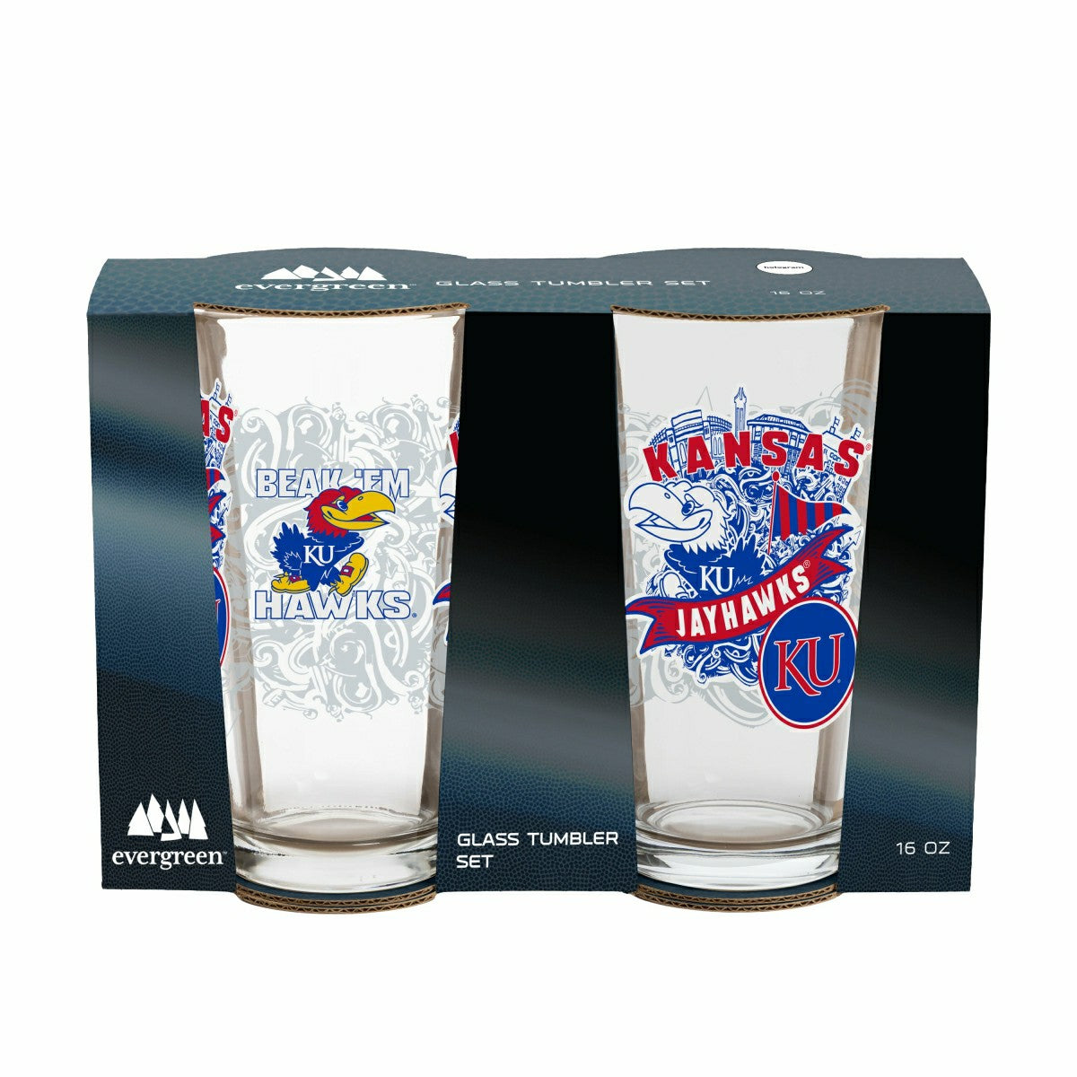University of Kansas 16oz Glass pint, Set of 2
