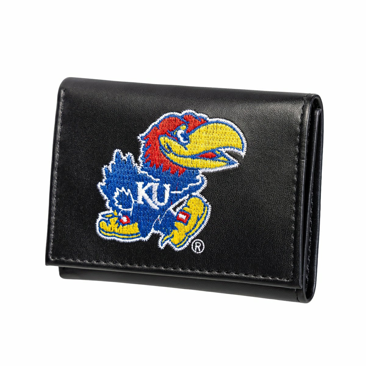 University of Kansas Black Tri-Fold Embroidered Wallet w/ RFID Blocking