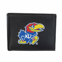 University of Kansas Black Bi-Fold Embroidered Wallet