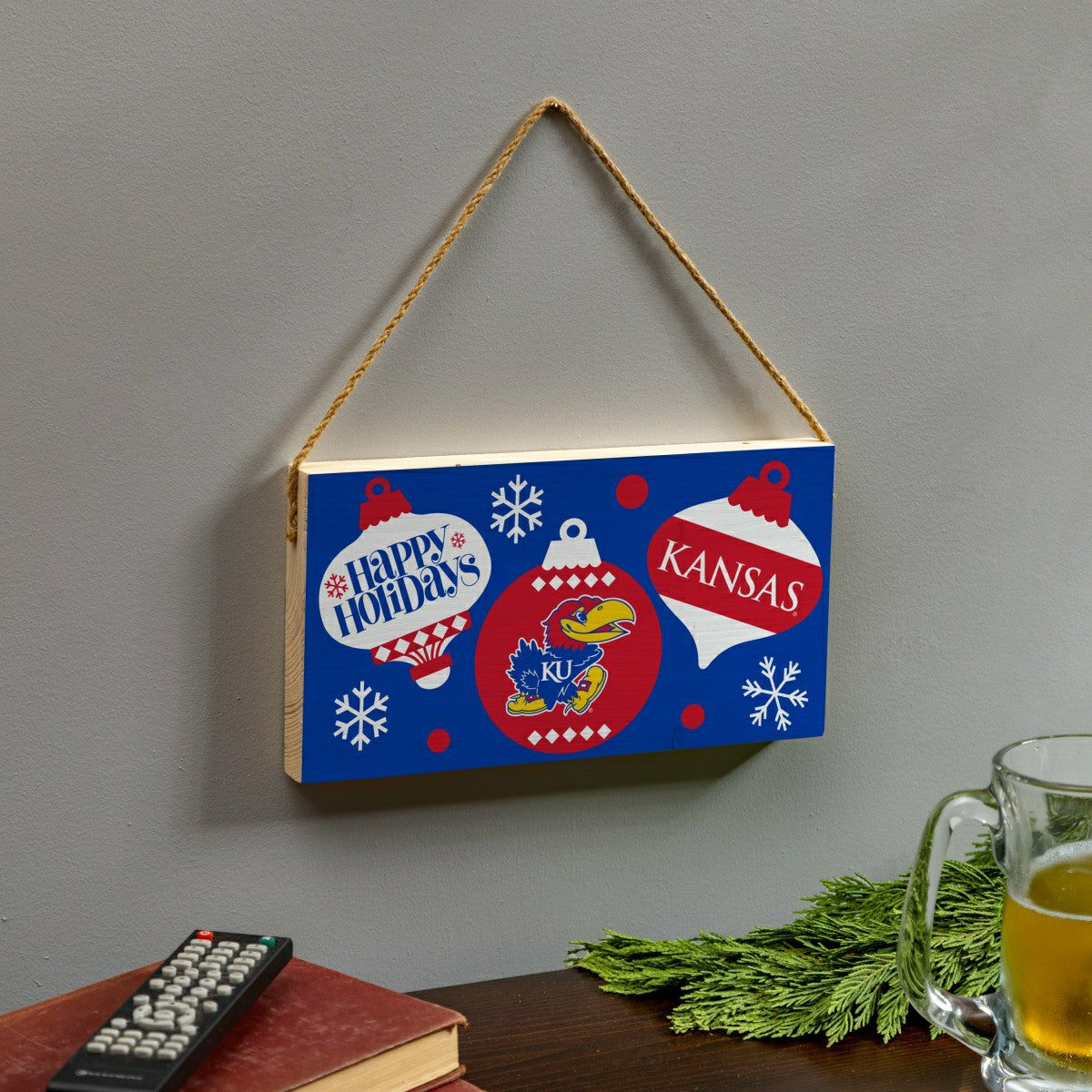 University of Kansas Holiday Wood Wall Sign, 6x11