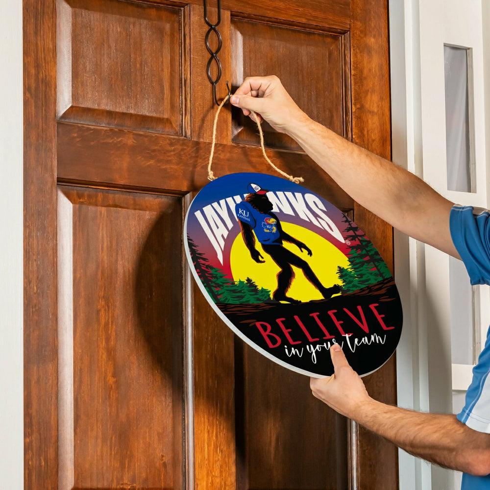University of Kansas Bigfoot Round Door Décor with Hanging Rope, 18x18