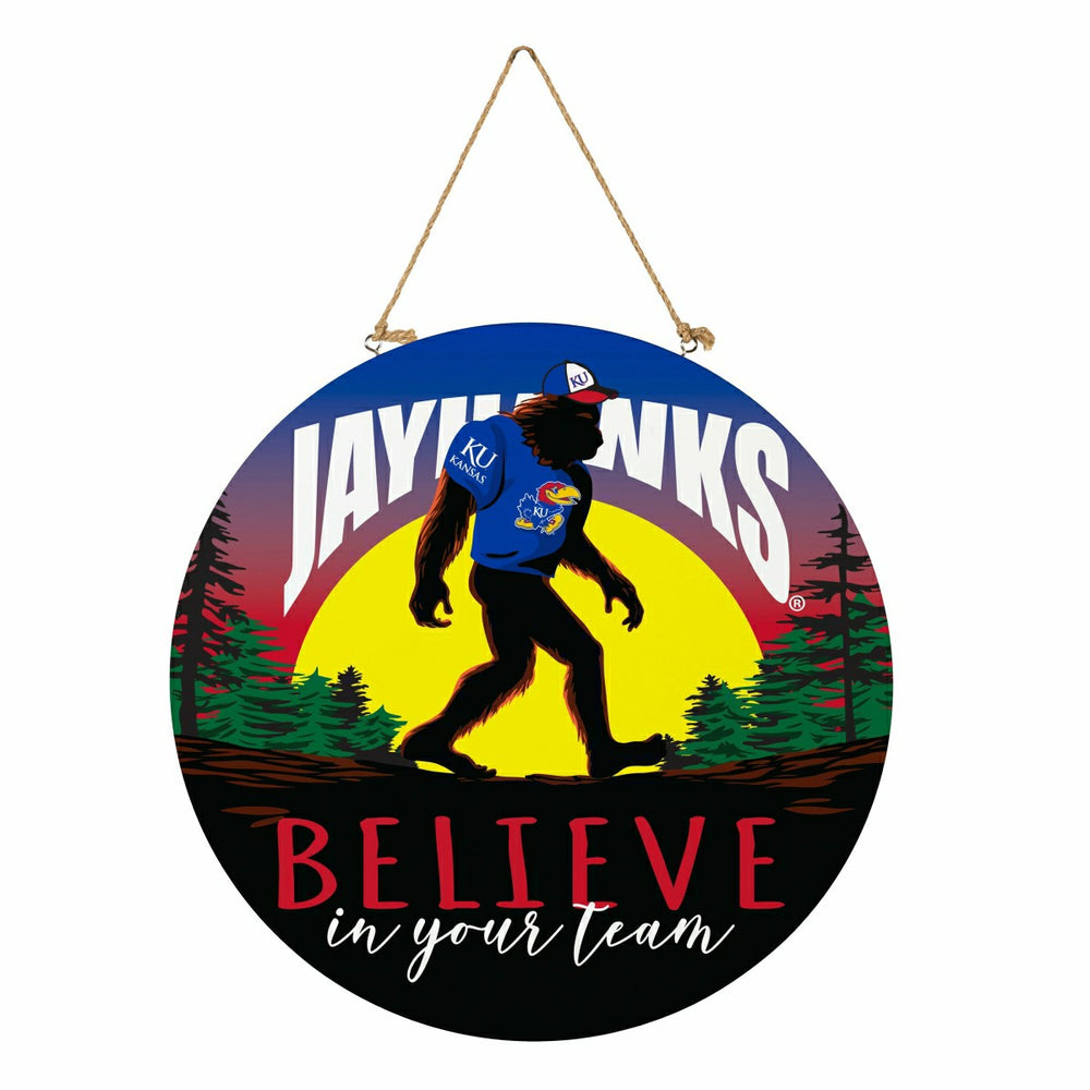 University of Kansas Bigfoot Round Door Décor with Hanging Rope, 18x18