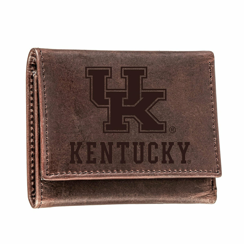 University of Kentucky, Tri-Fold Wallet, Brown, CH, 100% Genuine Leath