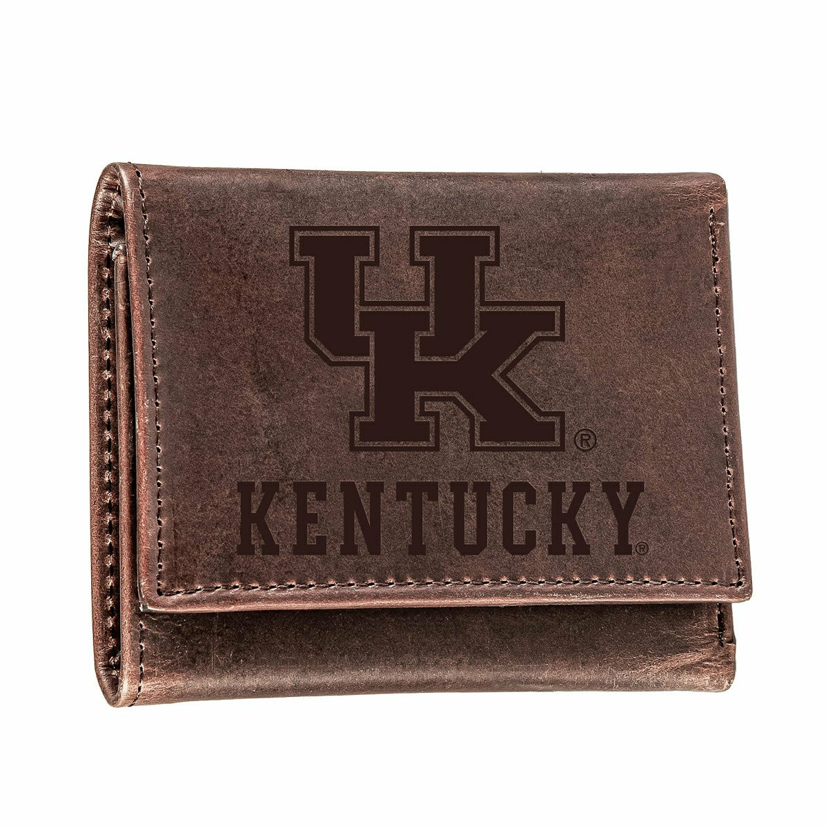 University of Kentucky, Tri-Fold Wallet, Brown, CH, 100% Genuine Leath