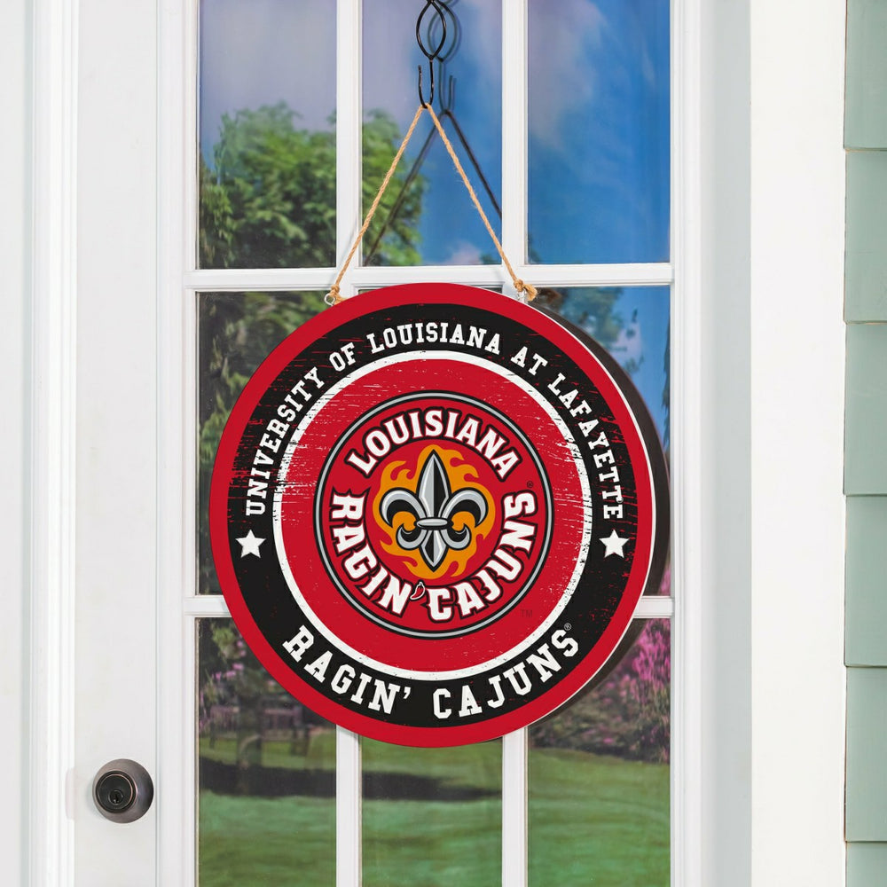 Louisiana at Lafayette University Round Door Décor with Hanging Rope, 18x18