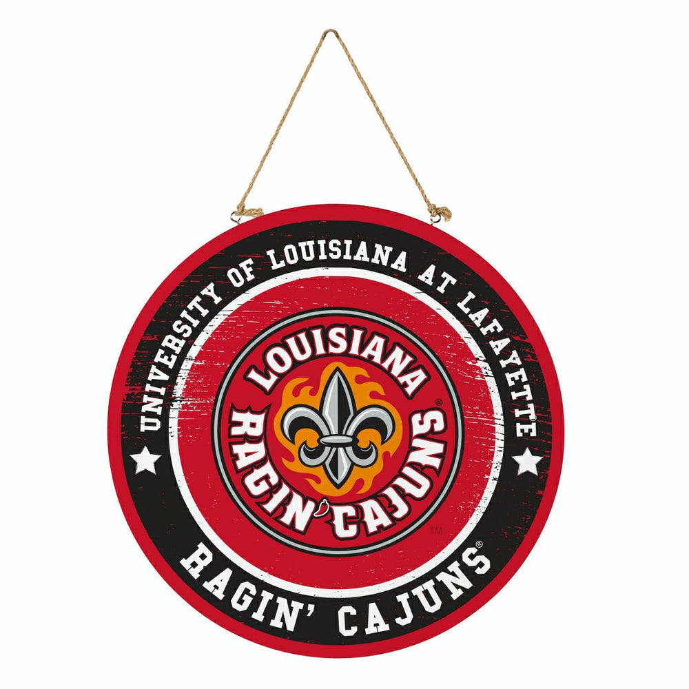 Louisiana at Lafayette University Round Door Décor with Hanging Rope, 18x18