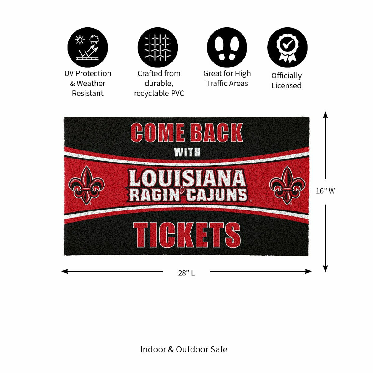 28" x 16" PVC Trapper Mat, Come Back with Tickets, University of Louis