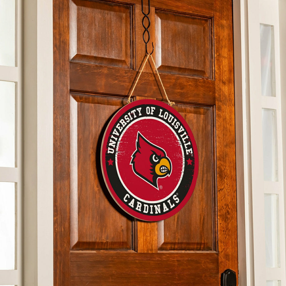 University of Louisville Round Door Décor with Hanging Rope, 18x18