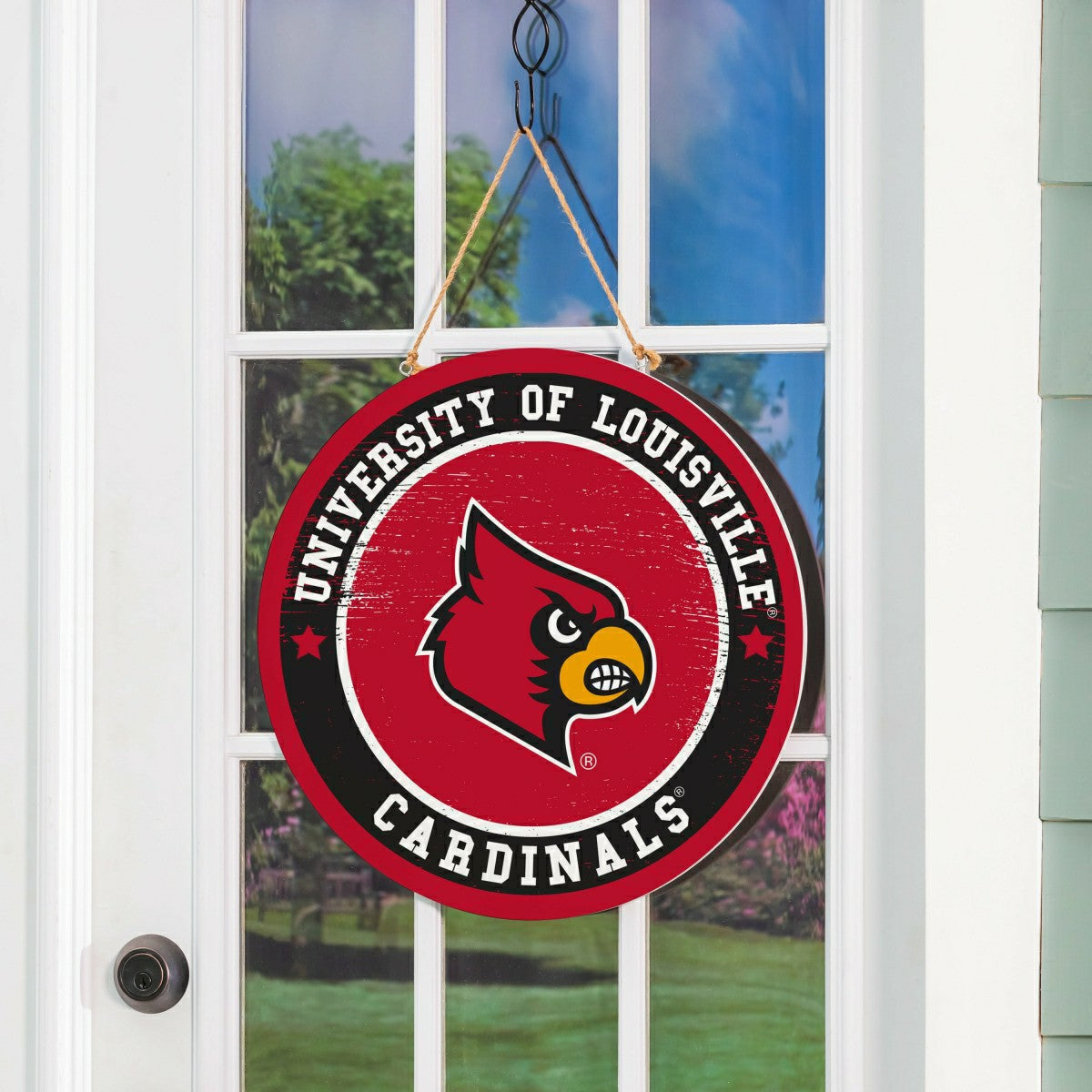 University of Louisville Round Door Décor with Hanging Rope, 18x18