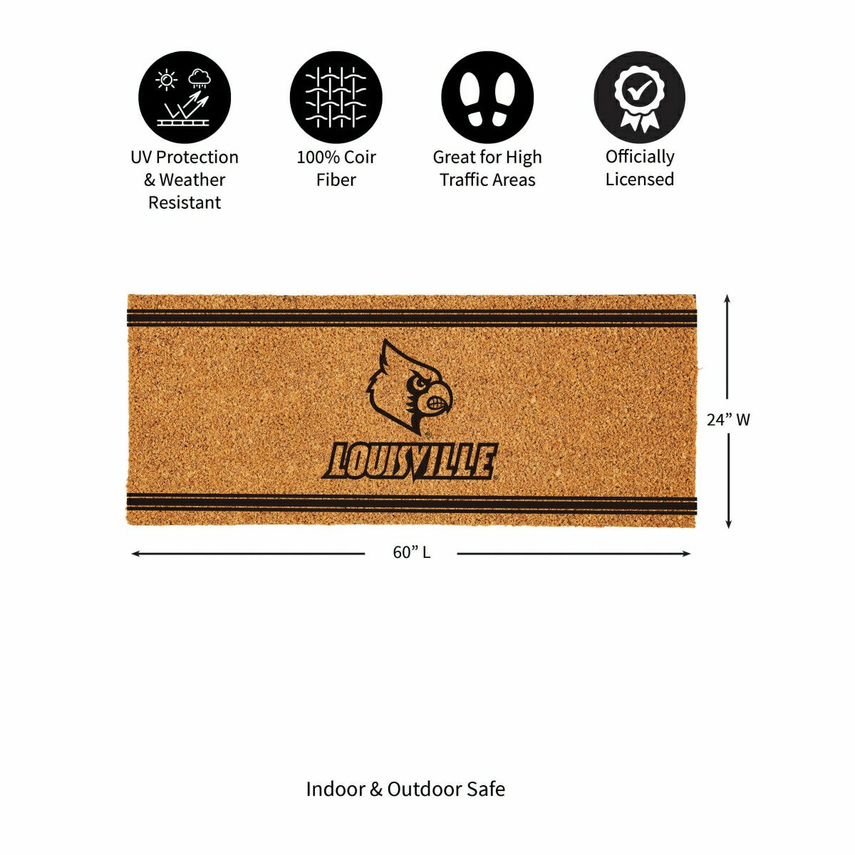 University of Louisville Extra Large One Color Coir Mat, 60"x24"