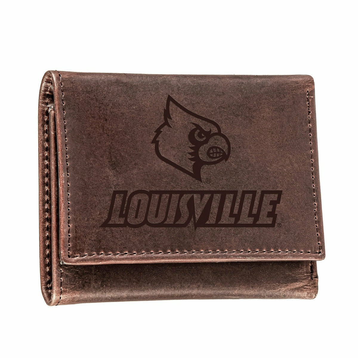 University of Louisville, Tri-Fold Wallet, Brown, CH, 100% Genuine Lea