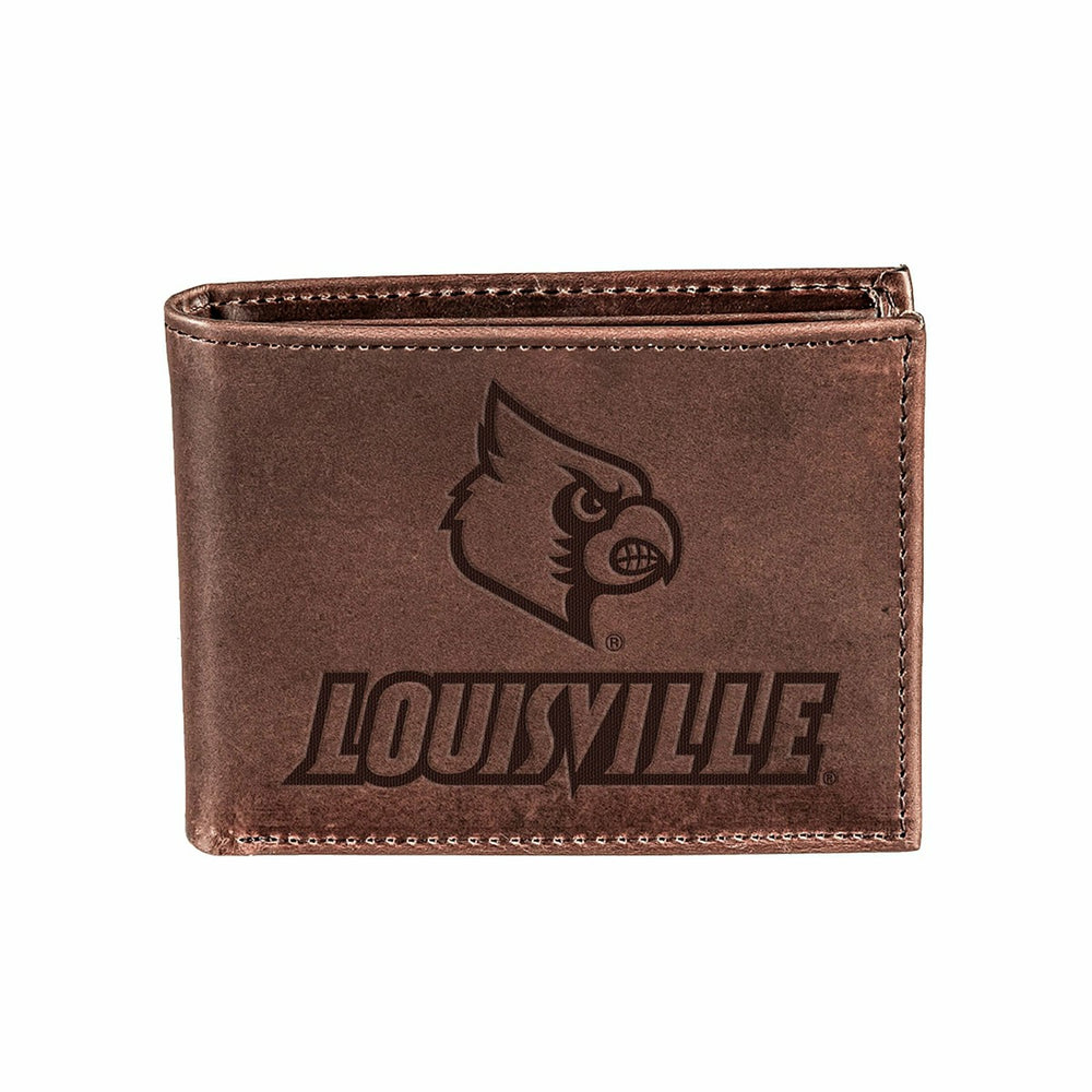 University of Louisville, Bi-Fold Wallet, Brown, CH, 100% Genuine Leat
