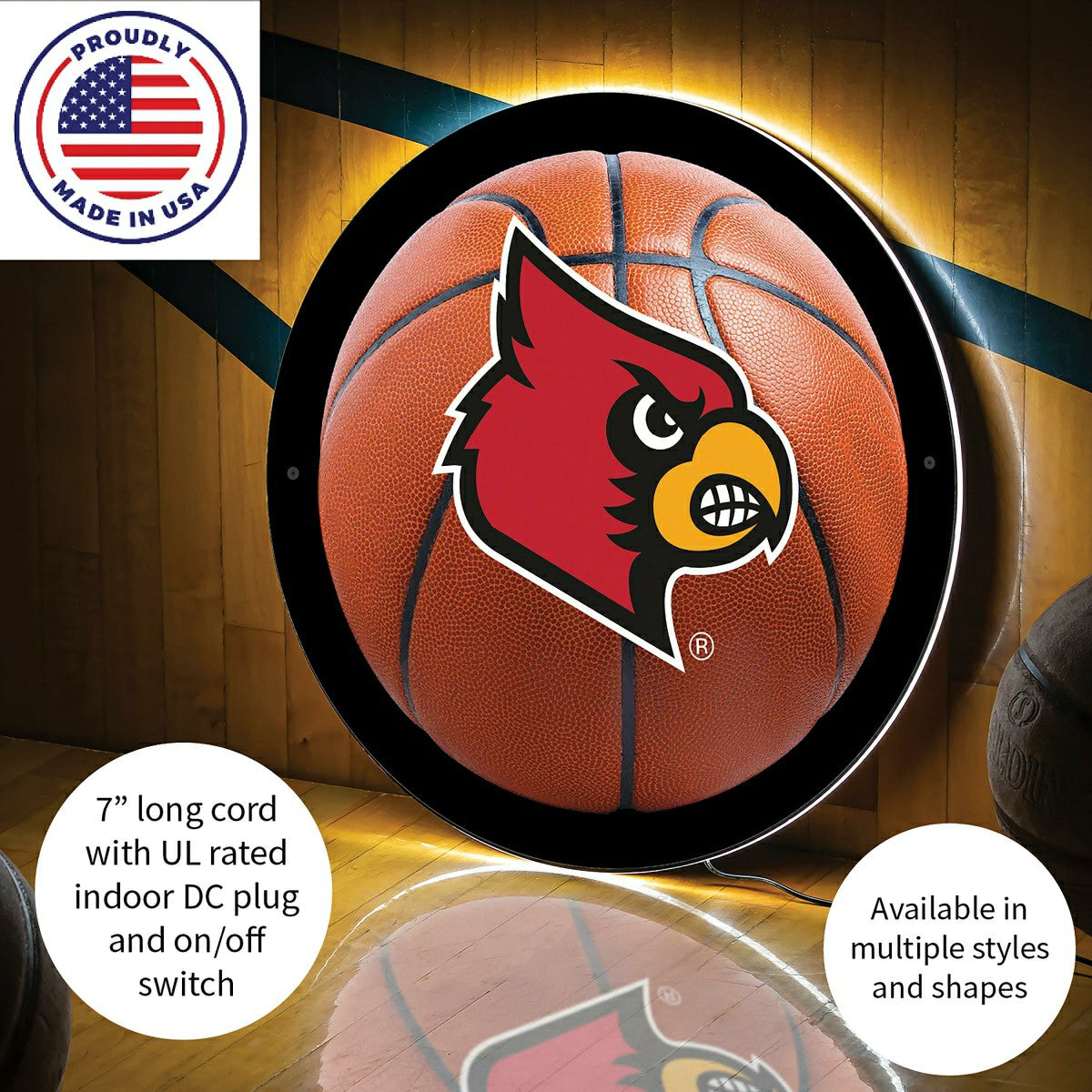 LED Wall Decor, Round, Med, Univ. of Louisville, Basketball