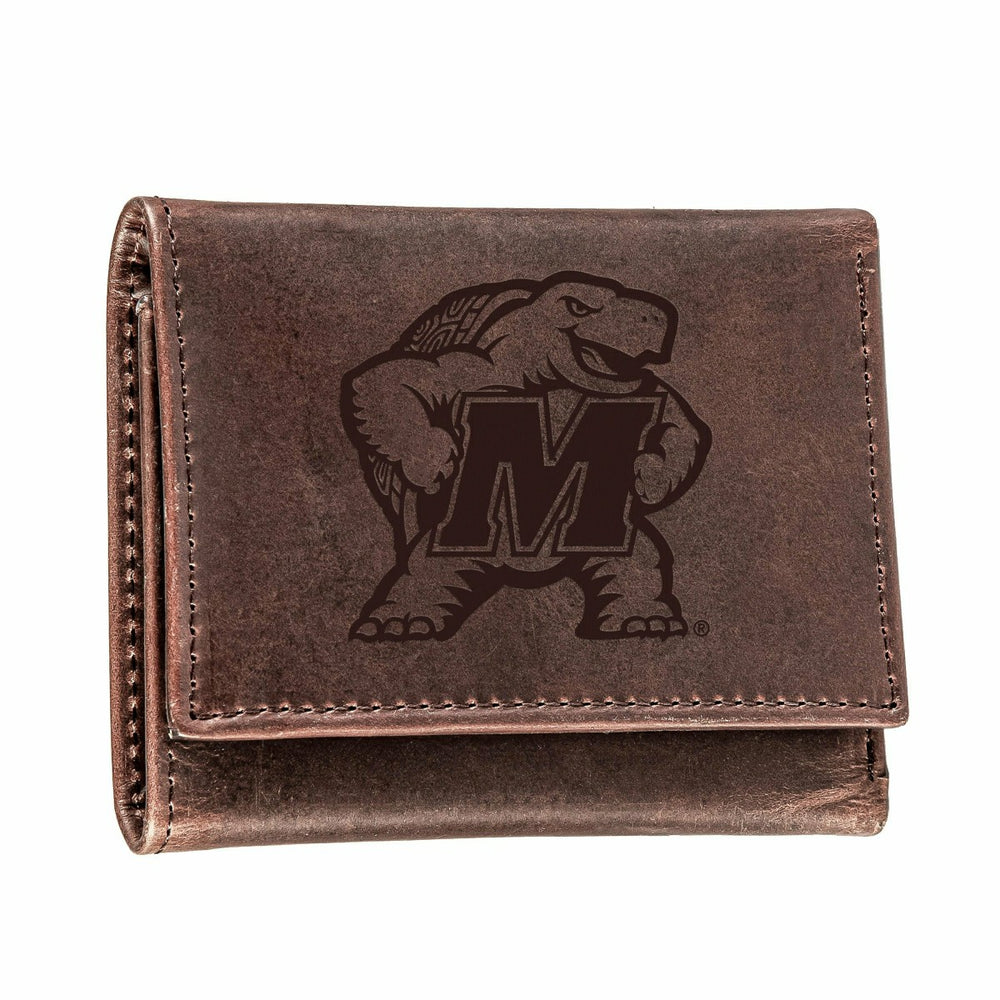 University of Maryland, Tri-Fold Wallet, Brown, CH, 100% Genuine Leath