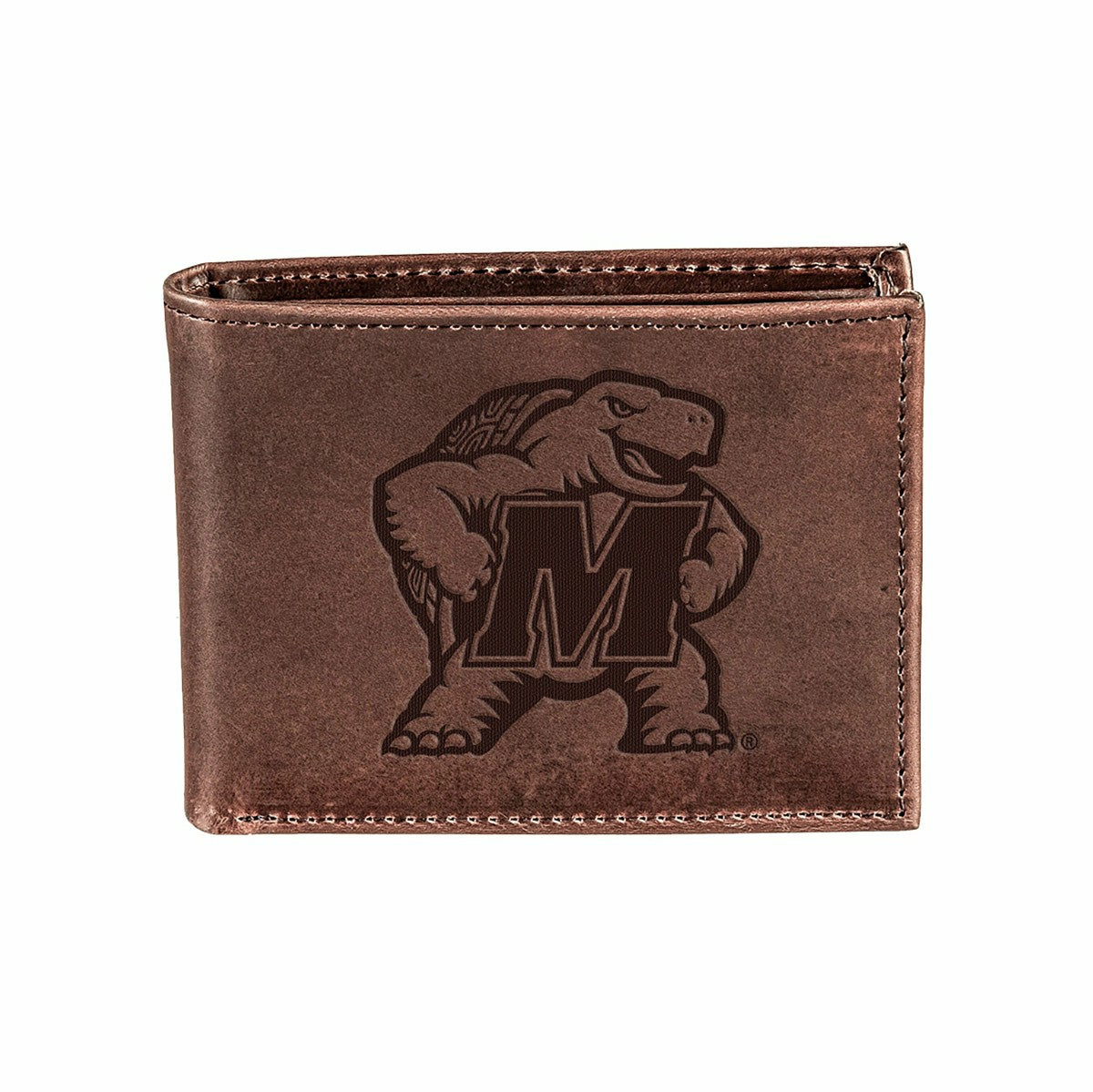 University of Maryland, Bi-Fold Wallet, Brown, CH, 100% Genuine Leathe