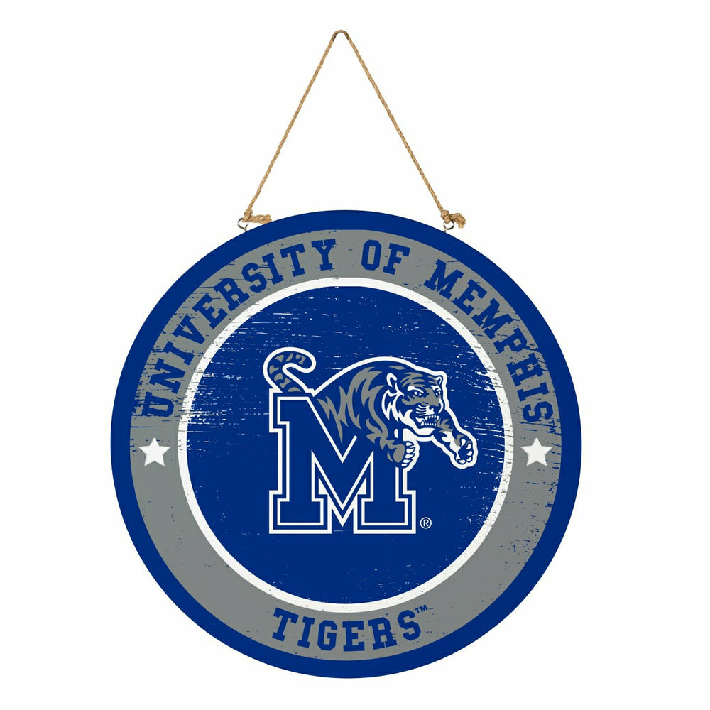 University of Memphis Round Door Décor with Hanging Rope, 18x18