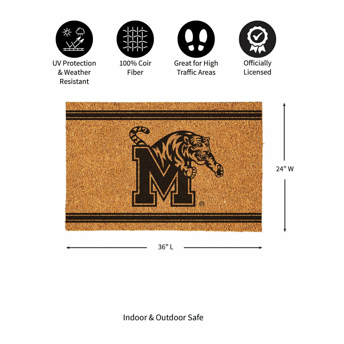 University of Memphis Large One Color Coir Mat, 36"x24"