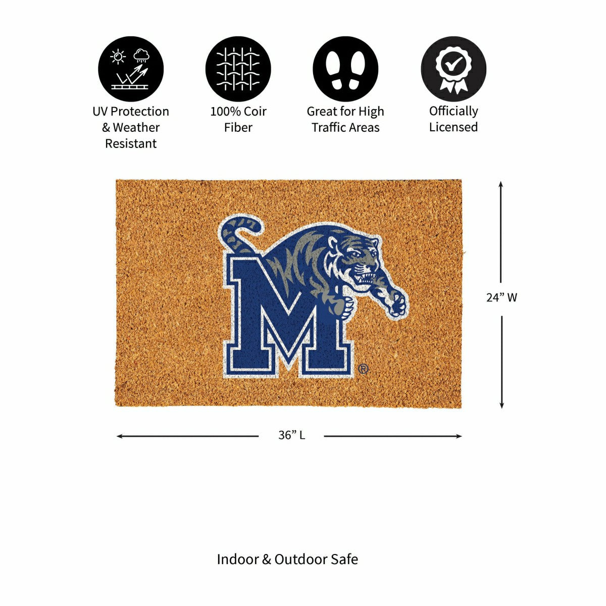 University of Memphis Large Full Color Coir Mat, 36"x24"