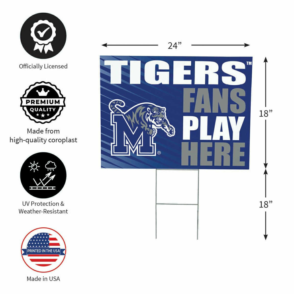 University of Memphis Coroplast Yard Sign "Fans Play Here"