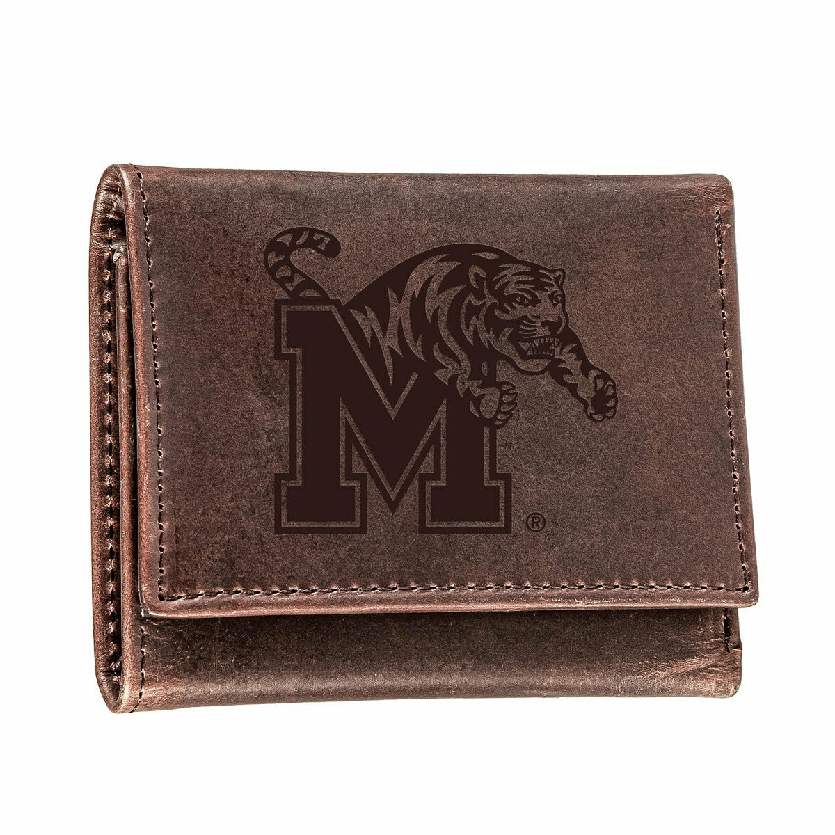 University of Memphis, Tri-Fold Wallet, Brown, CH, 100% Genuine Leathe