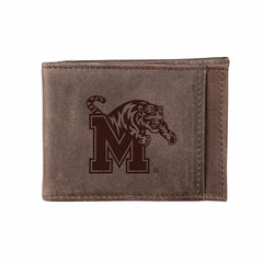 Front Pocket Wallet w/ RFID Blocking, University of Memphis, Brown