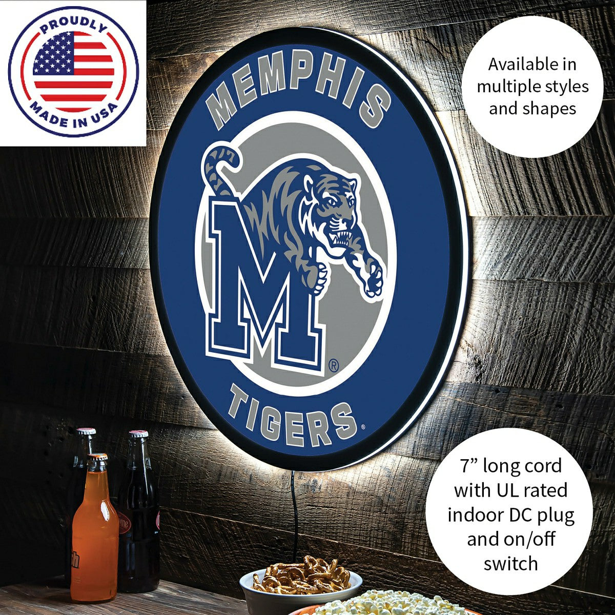 LED Wall Decor, Round, University of Memphis
