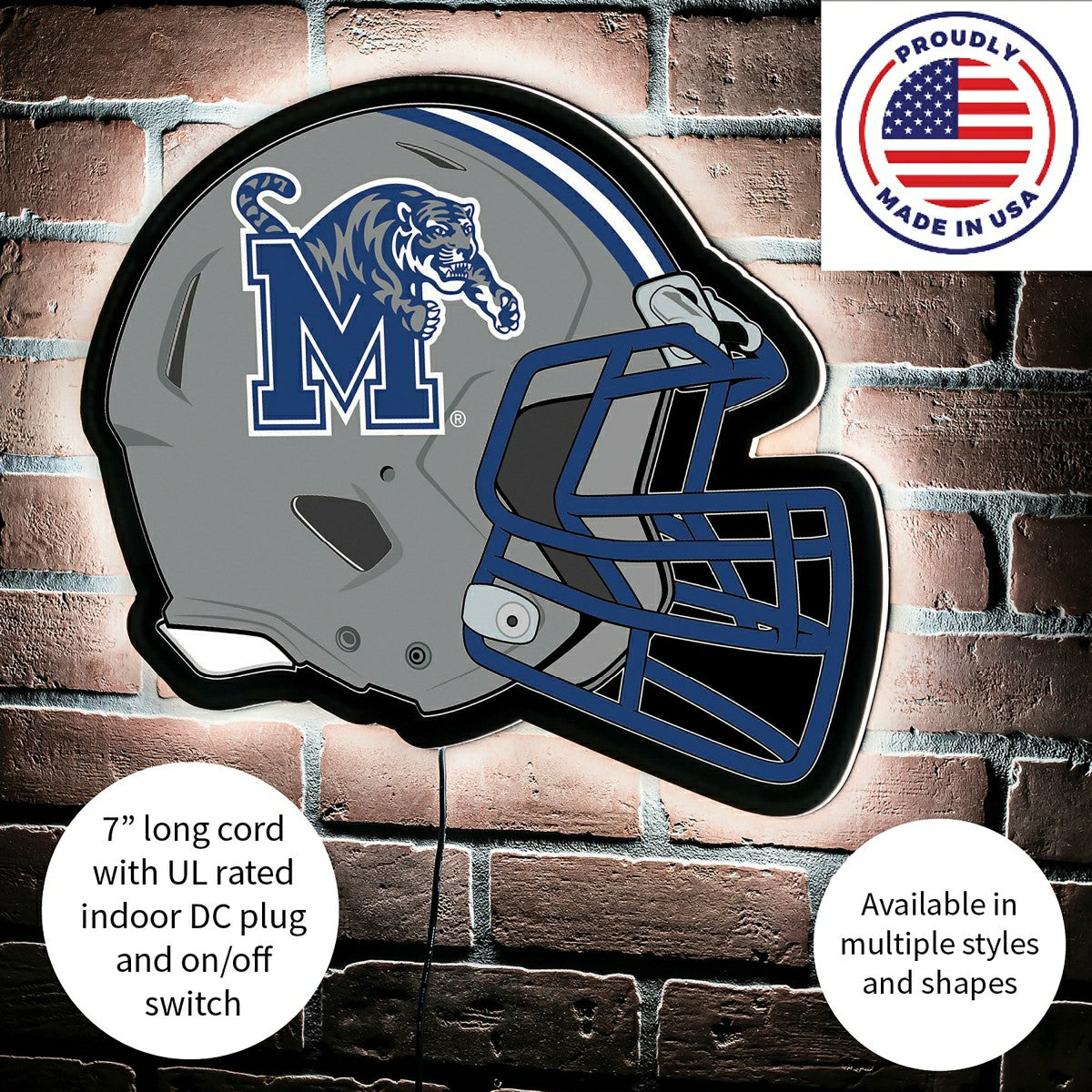 LED Wall Decor, Helmet, University of Memphis