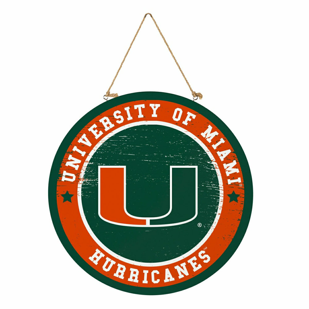 University of Miami Round Door Décor with Hanging Rope, 18x18