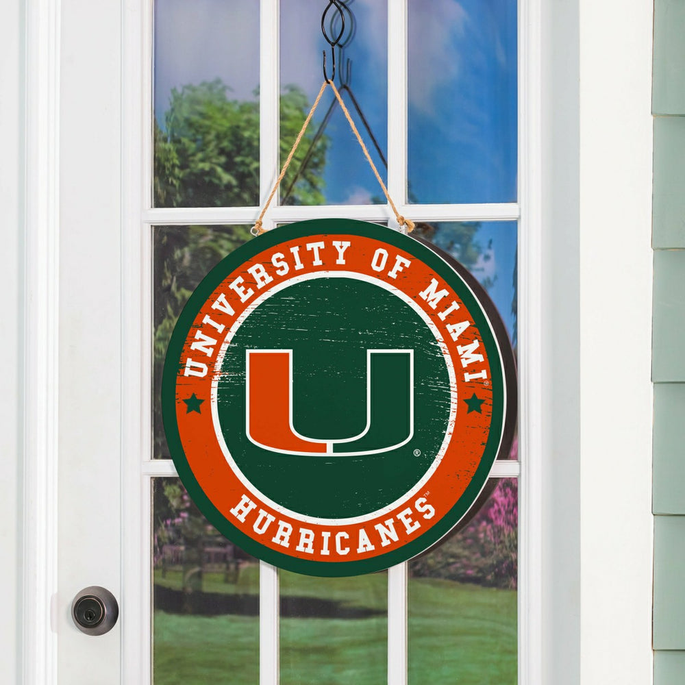 University of Miami Round Door Décor with Hanging Rope, 18x18