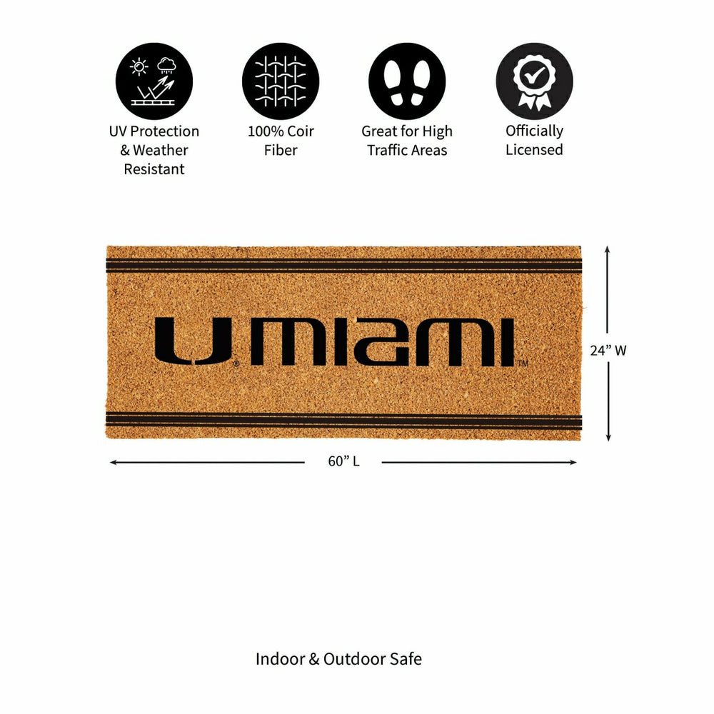 University of Miami Extra Large One Color Coir Mat, 60"x24"