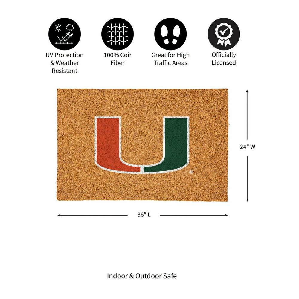 University of Miami Large Full Color Coir Mat, 36"x24"