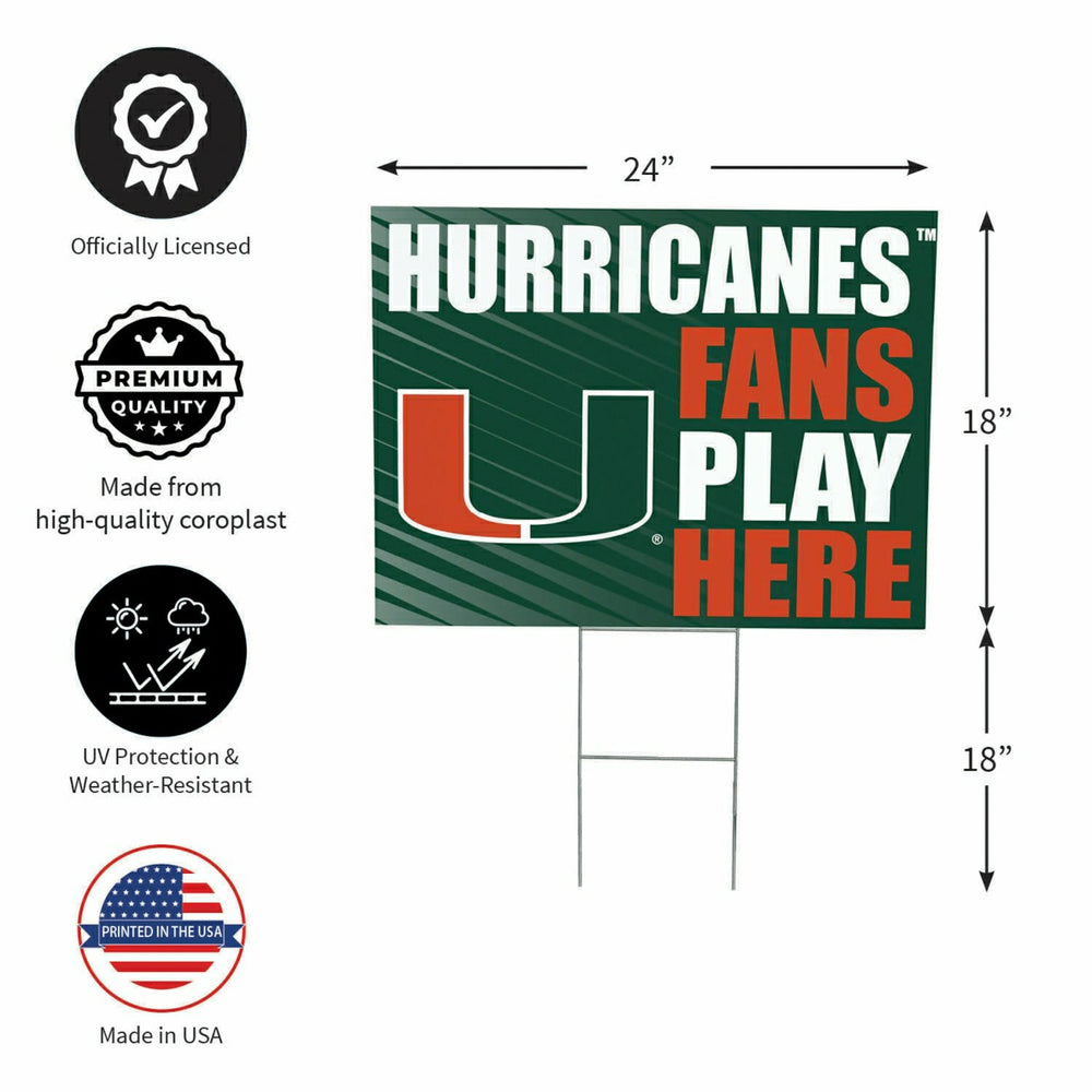University of Miami Coroplast Yard Sign "Fans Play Here"