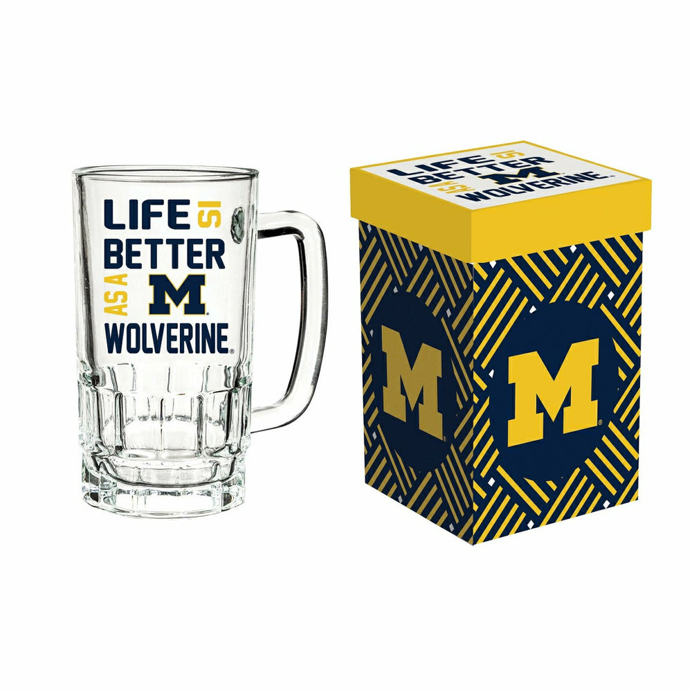 Glass Tankard Cup, with Gift Box, University of Michigan
