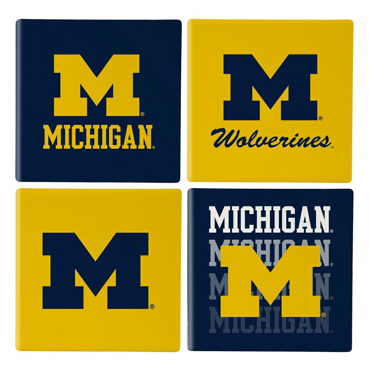 University Of Michigan Ceramic Coasters Set, 4pcs with Wood Caddy