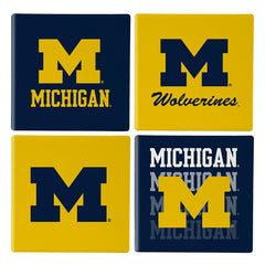 University Of Michigan Ceramic Coasters Set, 4pcs with Wood Caddy