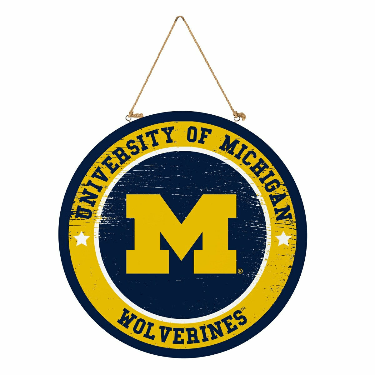 University Of Michigan Round Door Décor with Hanging Rope, 18x18
