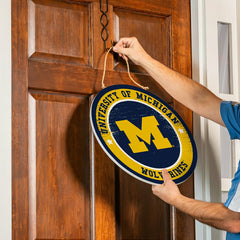 University Of Michigan Round Door Décor with Hanging Rope, 18x18