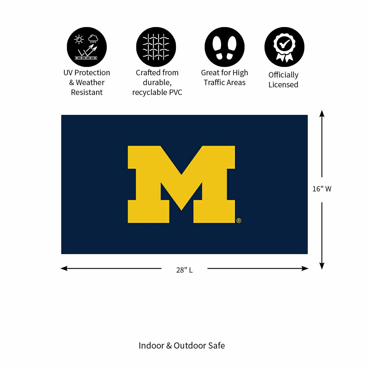 Full Color PVC Mat, 16" x 28", University Of Michigan