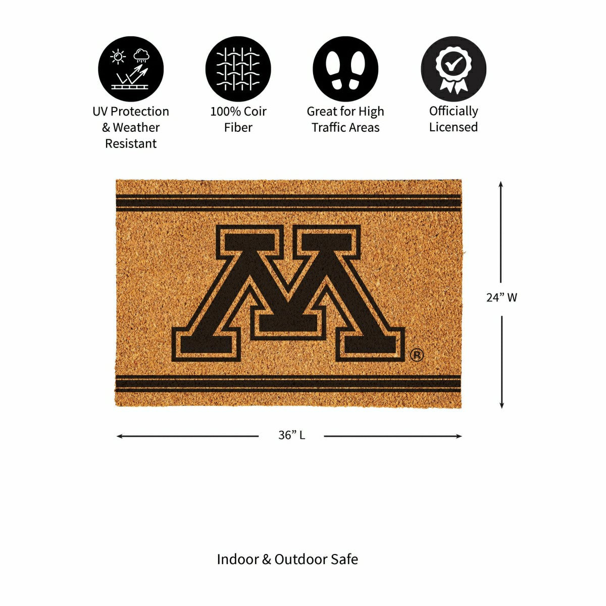 University of Minnesota Large One Color Coir Mat, 36"x24"
