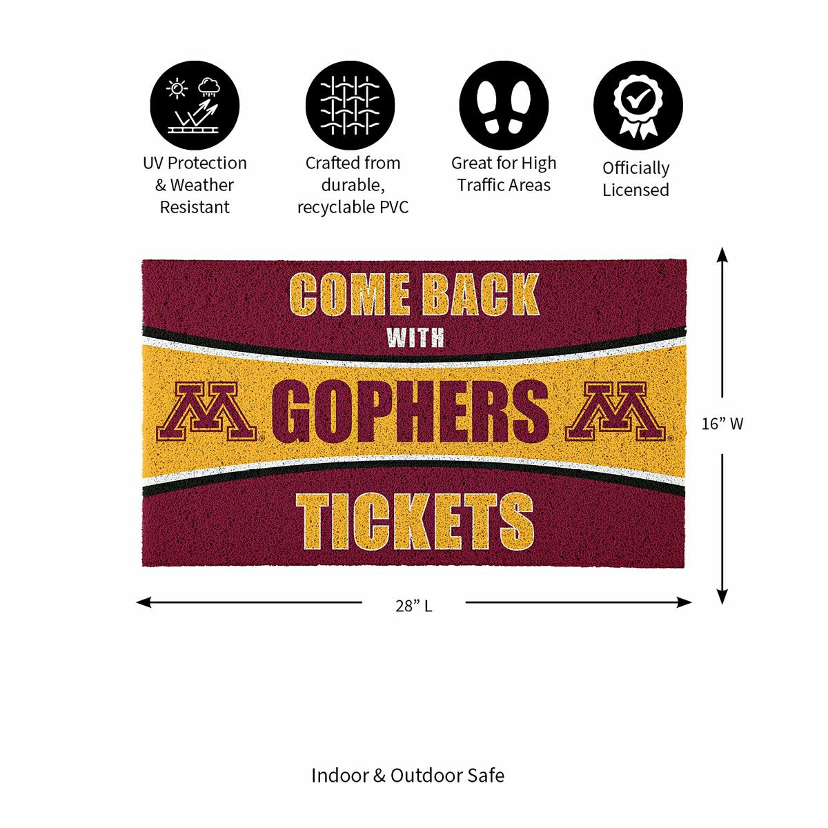 28" x 16" PVC Trapper Mat, Come Back with Tickets, University of Minne