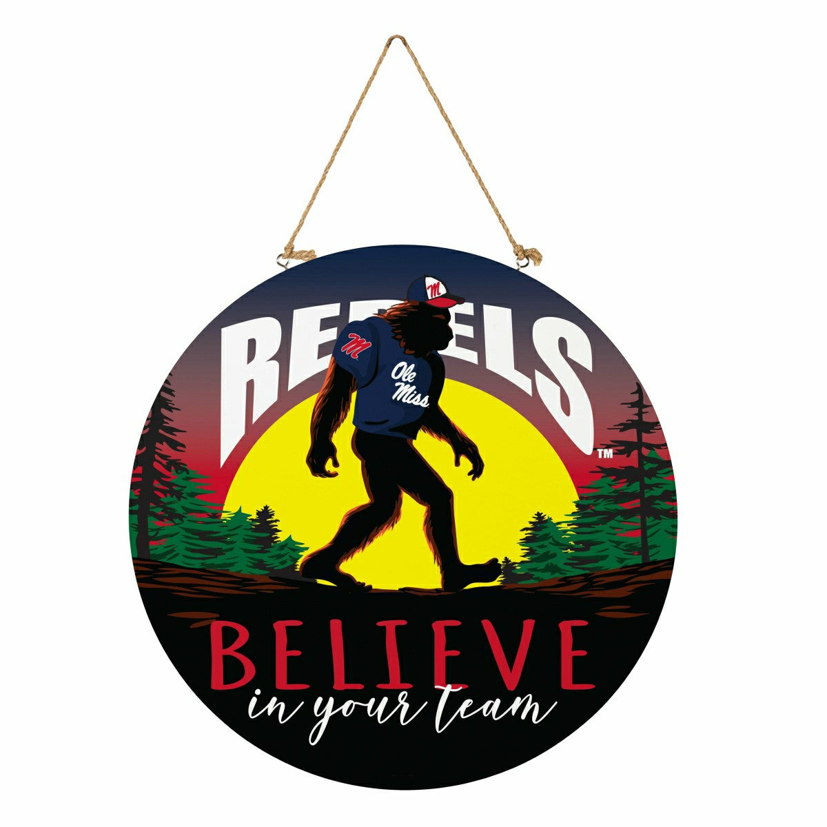 University of Mississippi Bigfoot Round Door Décor with Hanging Rope,
