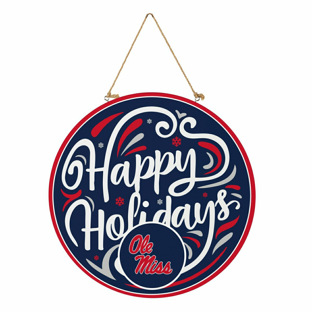 University of Mississippi Holiday Round Door Décor with Hanging Rope,