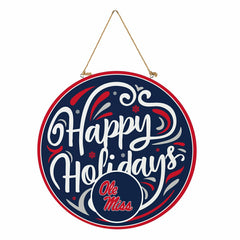 University of Mississippi Holiday Round Door Décor with Hanging Rope,