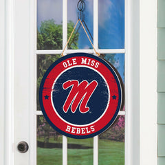 University of Mississippi Round Door Décor with Hanging Rope, 18x18