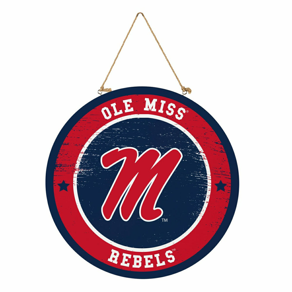 University of Mississippi Round Door Décor with Hanging Rope, 18x18
